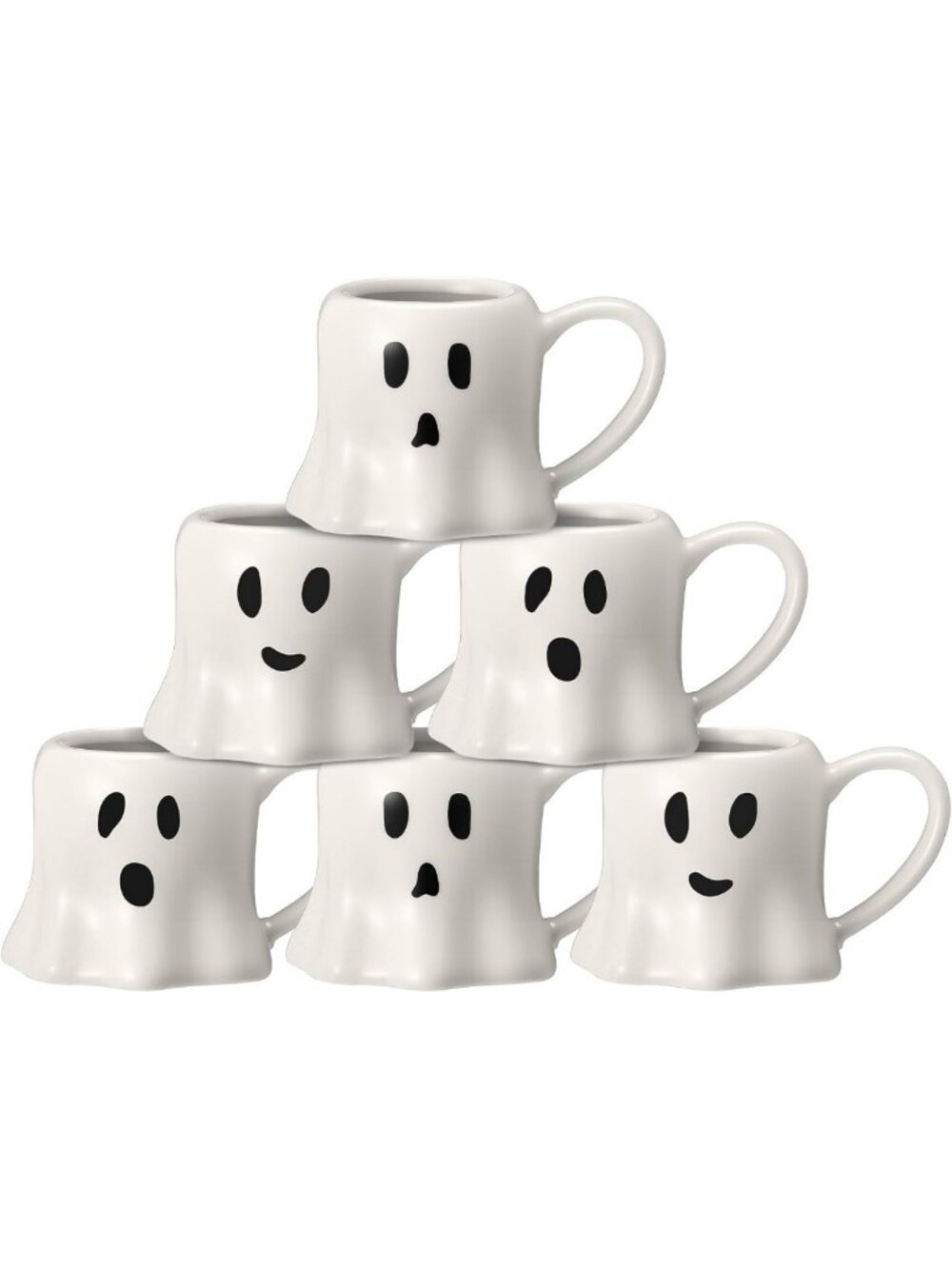 Set of 6 Halloween Ghost Mugs - 11 oz White Ceramic Coffee Cups for Spooky Fun